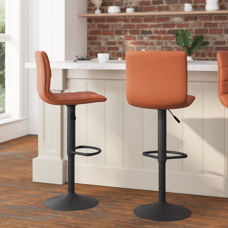 Duran Modern Adjustable Height Upholstered Channel Stitched Barstool with Pedestal Base