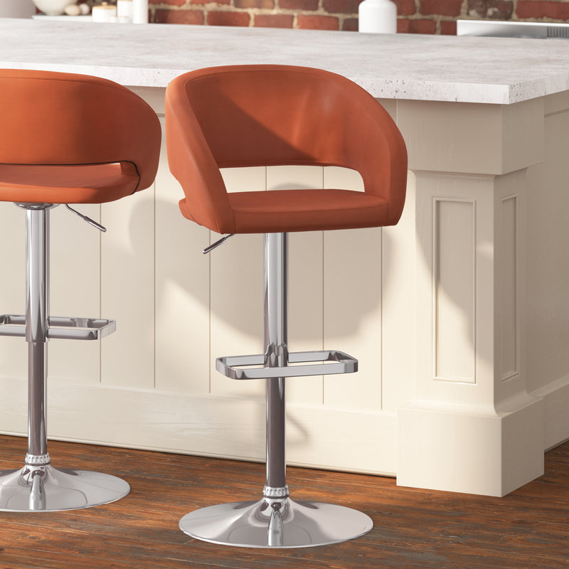 Jenna Contemporary Vinyl Adjustable Height Barstool with Rounded Mid-Back