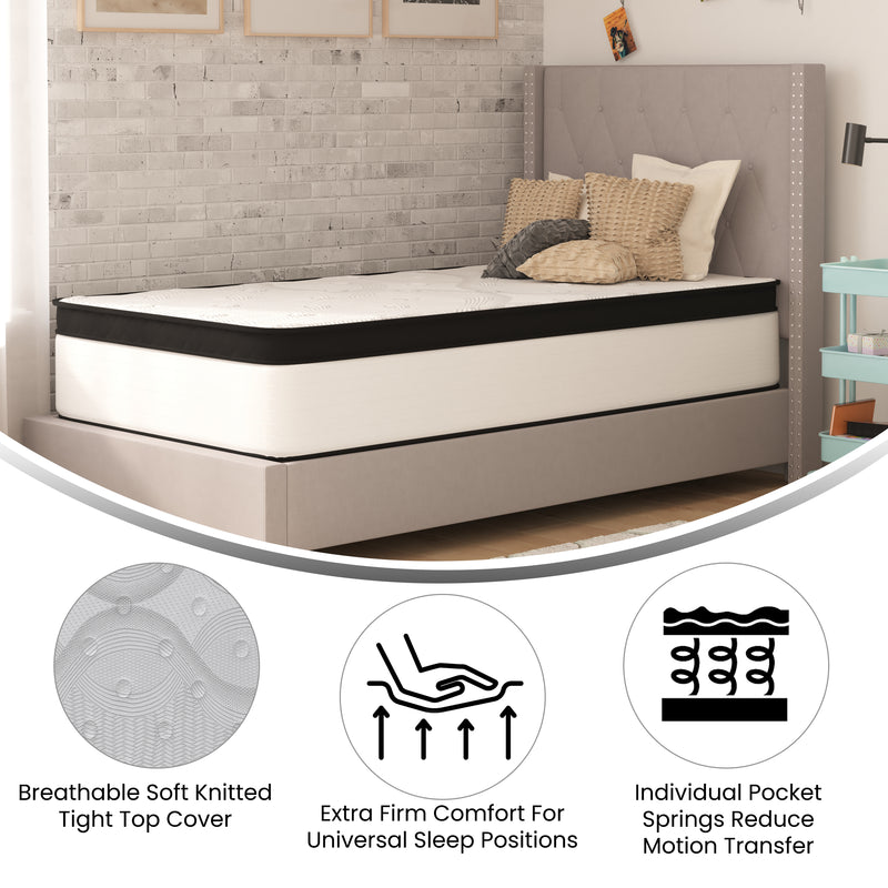 Oriana 12" CertiPUR-US Certified Hybrid Pocket Spring Mattress in a Box with an Extra Firm Feel for Durable Support