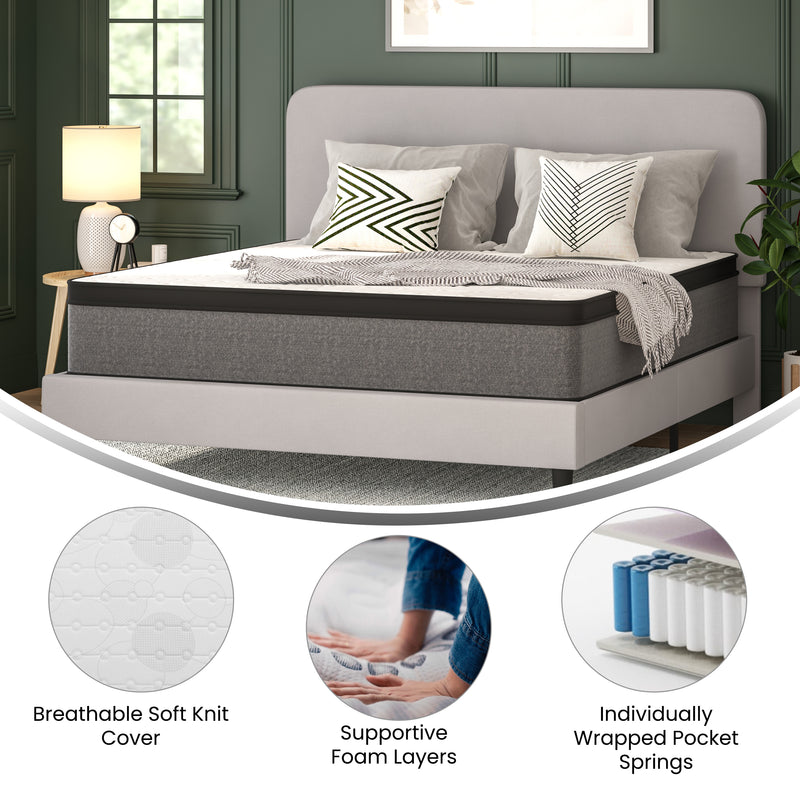 Oriana 13" CertiPUR-US Certified Euro Top Hybrid Pocket Spring Mattress in a Box for Supportive Pressure Relief