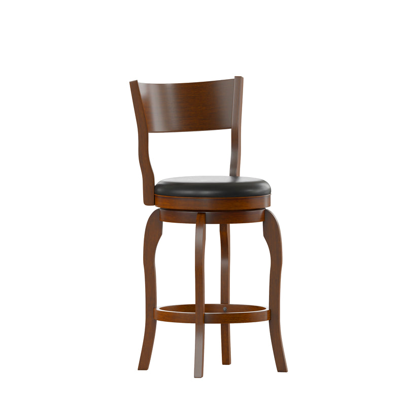 Enola Bow Frame Wooden Open Back Swivel Counter Stool with Upholstered Seat