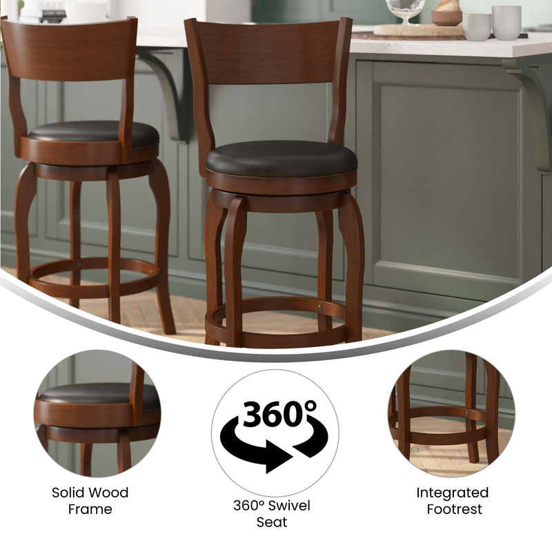 Enola Bow Frame Wooden Open Back Swivel Counter Stool with Upholstered Seat