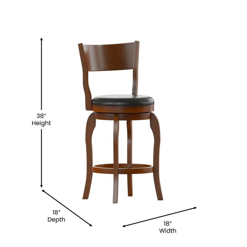 Enola Bow Frame Wooden Open Back Swivel Counter Stool with Upholstered Seat