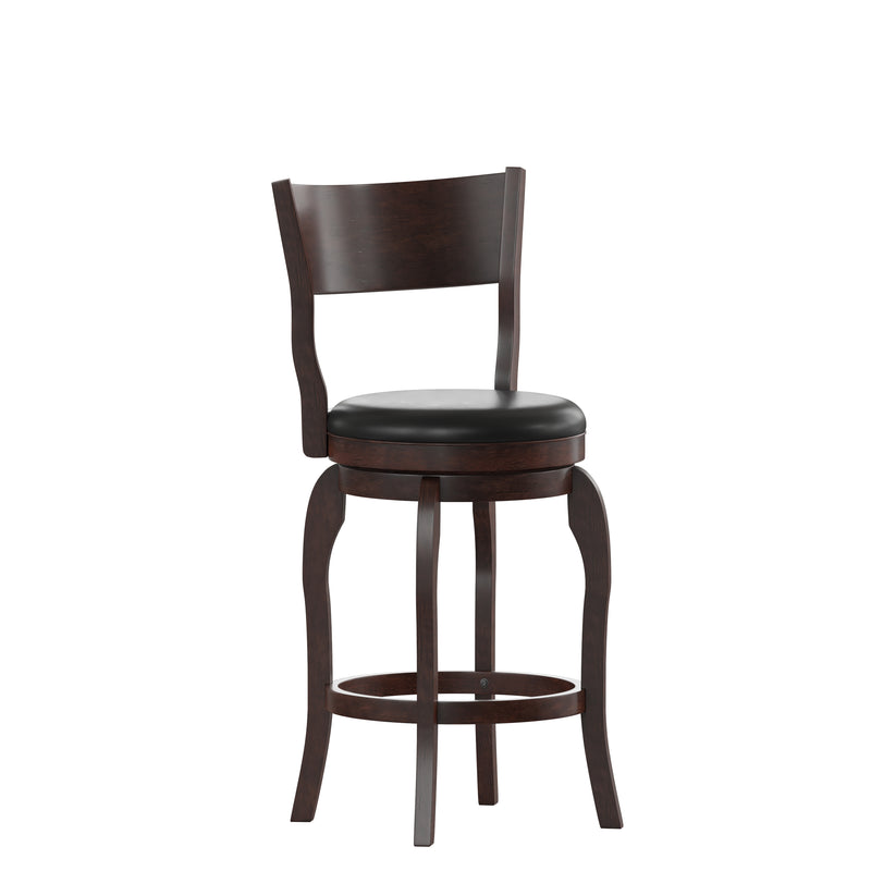 Enola Bow Frame Wooden Open Back Swivel Counter Stool with Upholstered Seat