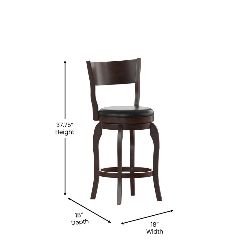 Enola Bow Frame Wooden Open Back Swivel Counter Stool with Upholstered Seat