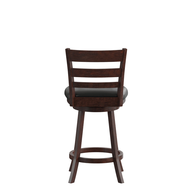 Zayne Classic Ladderback Wooden Swivel Counter Stool with Upholstered Seat