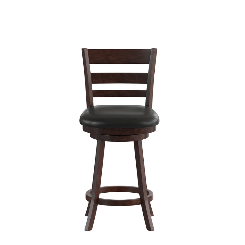 Zayne Classic Ladderback Wooden Swivel Counter Stool with Upholstered Seat