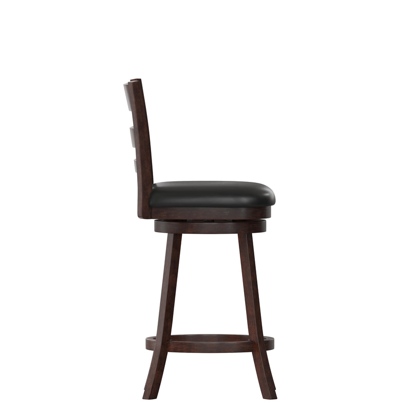 Zayne Classic Ladderback Wooden Swivel Counter Stool with Upholstered Seat