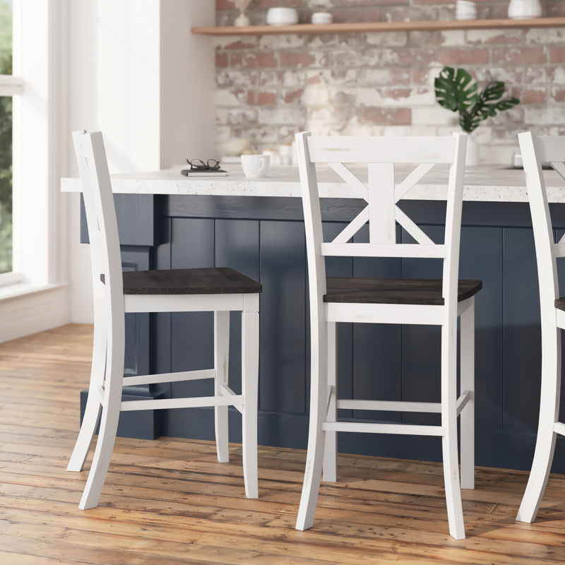 Gunter Set of 2 Modern Wooden Farmhouse Counter Stools