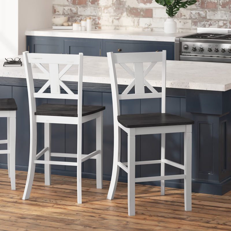 Gunter Set of 2 Modern Wooden Farmhouse Counter Stools