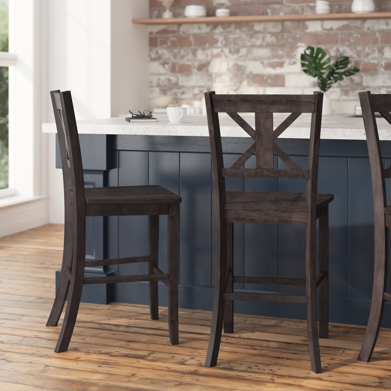 Gunter Set of 2 Modern Wooden Farmhouse Counter Stools