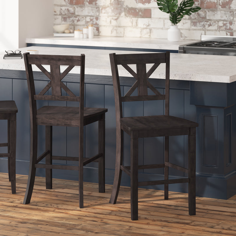 Gunter Set of 2 Modern Wooden Farmhouse Counter Stools