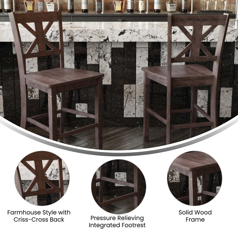 Gunter Set of 2 Modern Wooden Farmhouse Counter Stools