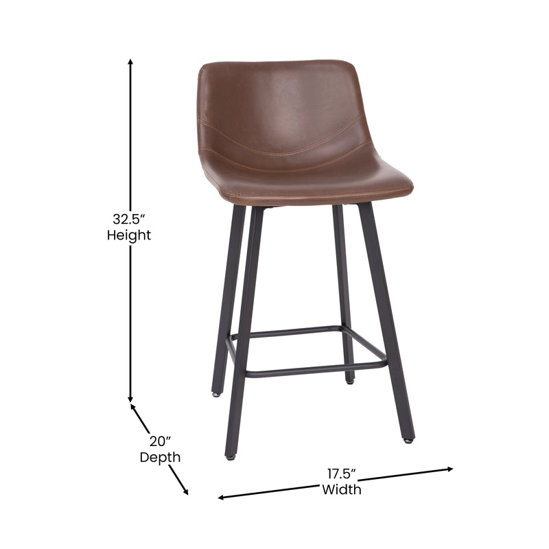 Brandy Modern Upholstered Bucket Seat Counter Stools with Metal Frames, Set of 2