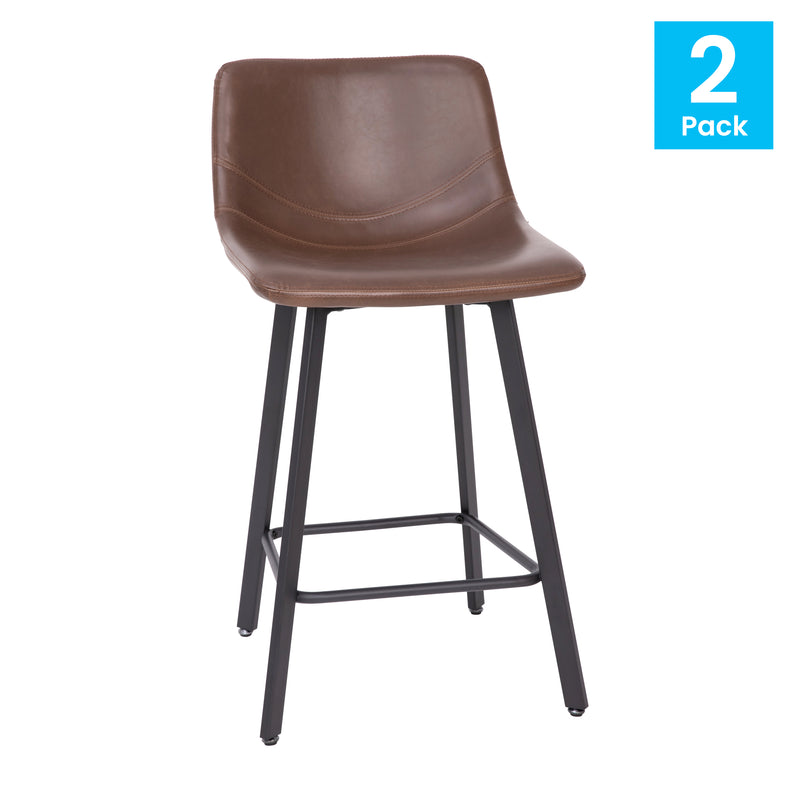 Brandy Modern Upholstered Bucket Seat Counter Stools with Metal Frames, Set of 2