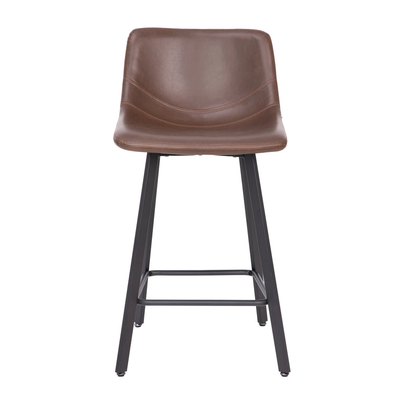 Brandy Modern Upholstered Bucket Seat Counter Stools with Metal Frames, Set of 2