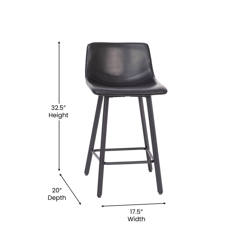 Brandy Modern Upholstered Bucket Seat Counter Stools with Metal Frames, Set of 2