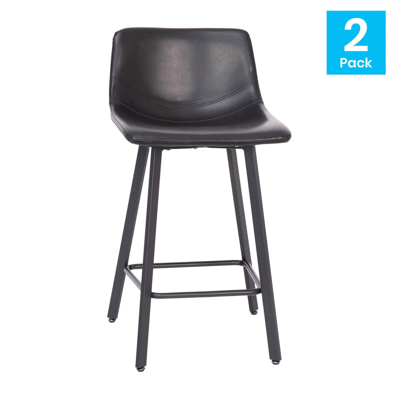 Brandy Modern Upholstered Bucket Seat Counter Stools with Metal Frames, Set of 2