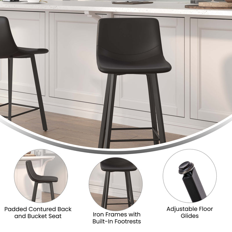 Brandy Modern Upholstered Bucket Seat Counter Stools with Metal Frames, Set of 2