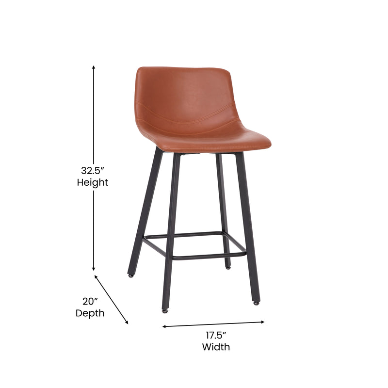 Brandy Modern Upholstered Bucket Seat Counter Stools with Metal Frames, Set of 2