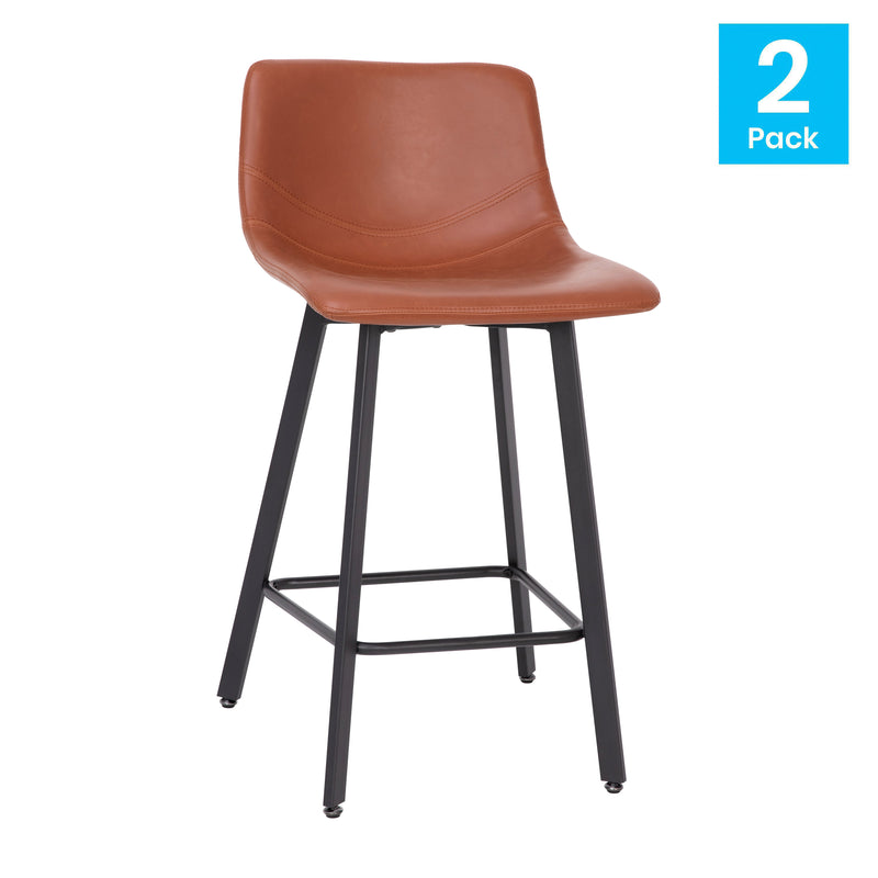 Brandy Modern Upholstered Bucket Seat Counter Stools with Metal Frames, Set of 2