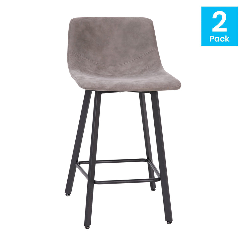 Brandy Modern Upholstered Bucket Seat Counter Stools with Metal Frames, Set of 2