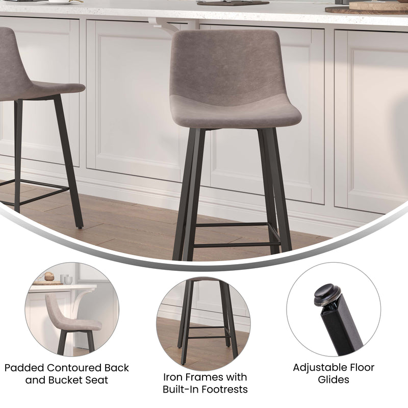 Brandy Modern Upholstered Bucket Seat Counter Stools with Metal Frames, Set of 2