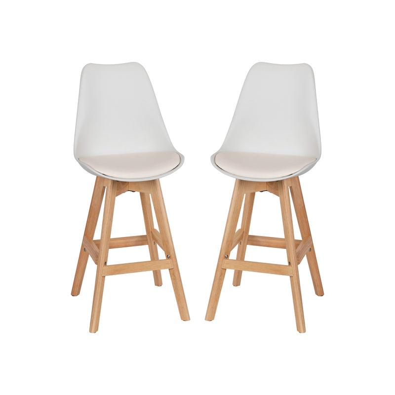 Thura Set of 2 Modern Plastic Scoop Style Counter Stools with Padded Seat Cushion and Wooden Frame