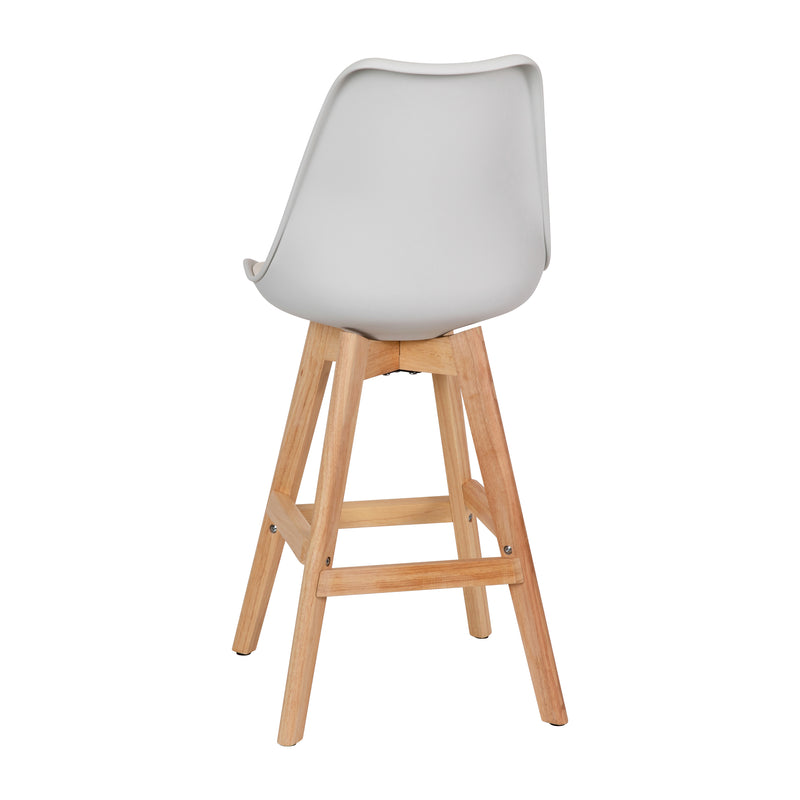 Thura Set of 2 Modern Plastic Scoop Style Counter Stools with Padded Seat Cushion and Wooden Frame