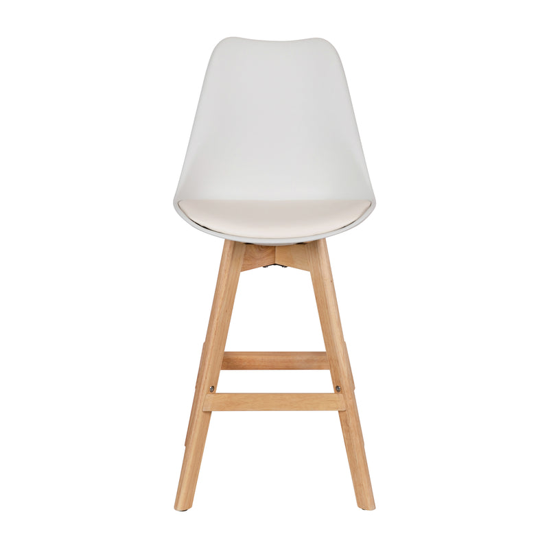 Thura Set of 2 Modern Plastic Scoop Style Counter Stools with Padded Seat Cushion and Wooden Frame