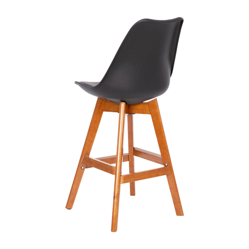 Thura Set of 2 Modern Plastic Scoop Style Counter Stools with Padded Seat Cushion and Wooden Frame