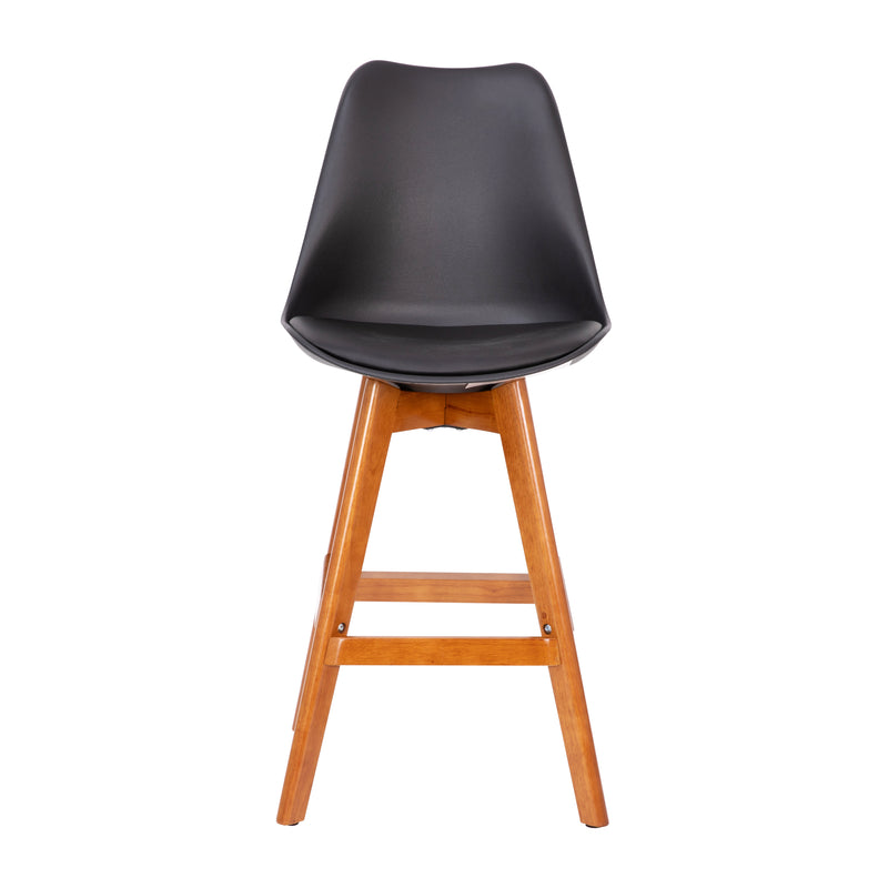 Thura Set of 2 Modern Plastic Scoop Style Counter Stools with Padded Seat Cushion and Wooden Frame