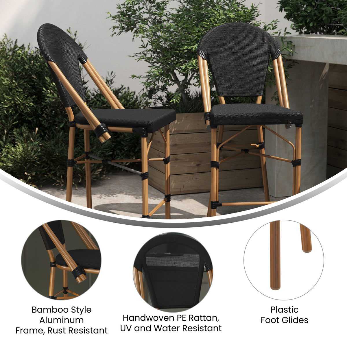 Noemi Indoor/Outdoor Stackable French Bistro Counter Stools Noemi Indoor/Outdoor Stackable French Bistro Counter Stools