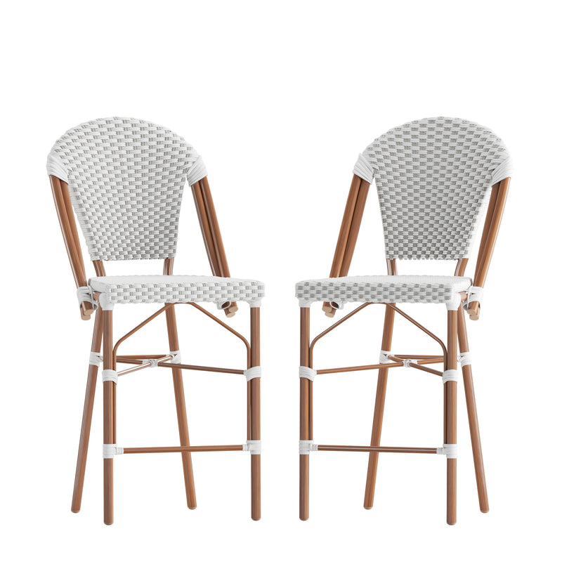 Neave Indoor/Outdoor Stackable French Bistro Counter Stools in PE Rattan Set of 2