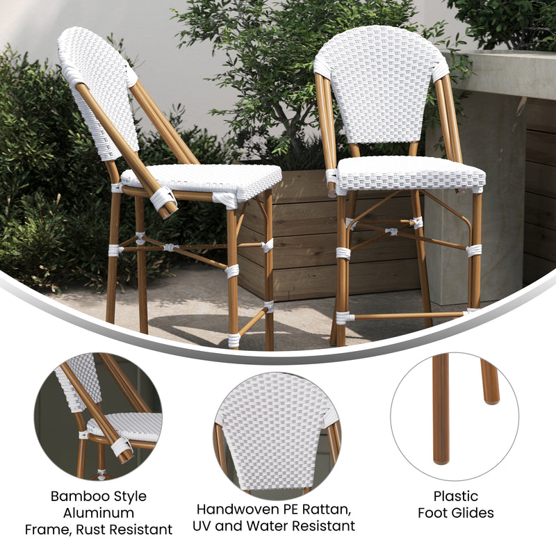 Neave Indoor/Outdoor Stackable French Bistro Counter Stools in PE Rattan Set of 2