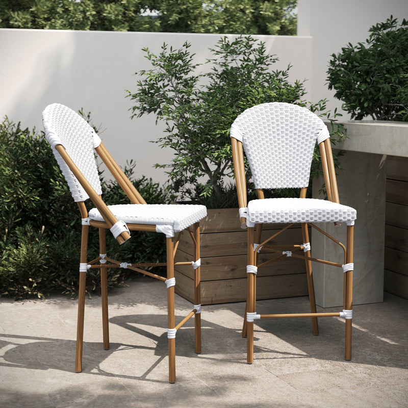 Neave Indoor/Outdoor Stackable French Bistro Counter Stools in PE Rattan Set of 2