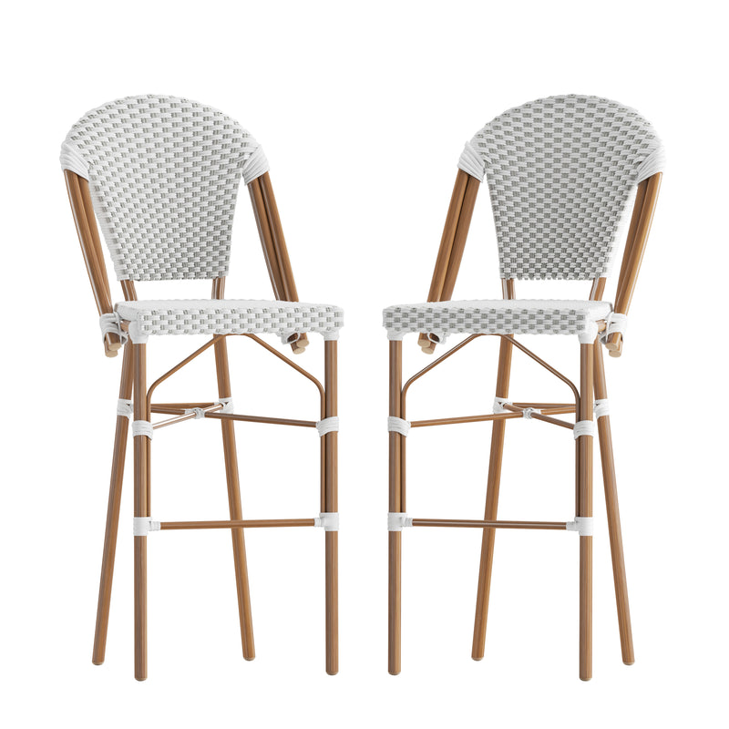 Neave Indoor/Outdoor Stackable French Bistro Bar Stools in PE Rattan Set of 2