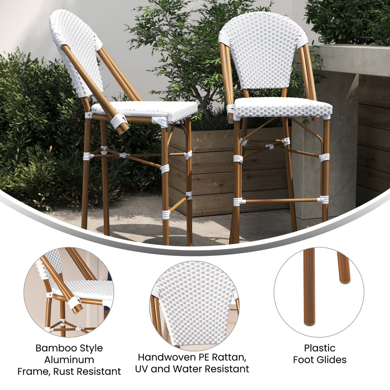 Neave Indoor/Outdoor Stackable French Bistro Bar Stools in PE Rattan Set of 2