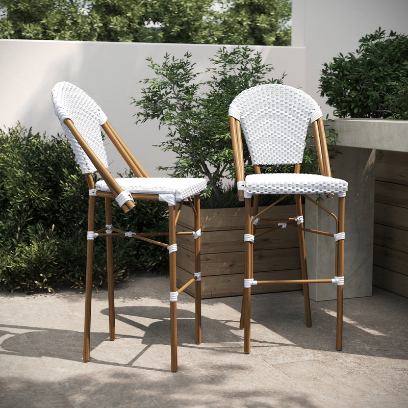 Neave Indoor/Outdoor Stackable French Bistro Bar Stools in PE Rattan Set of 2