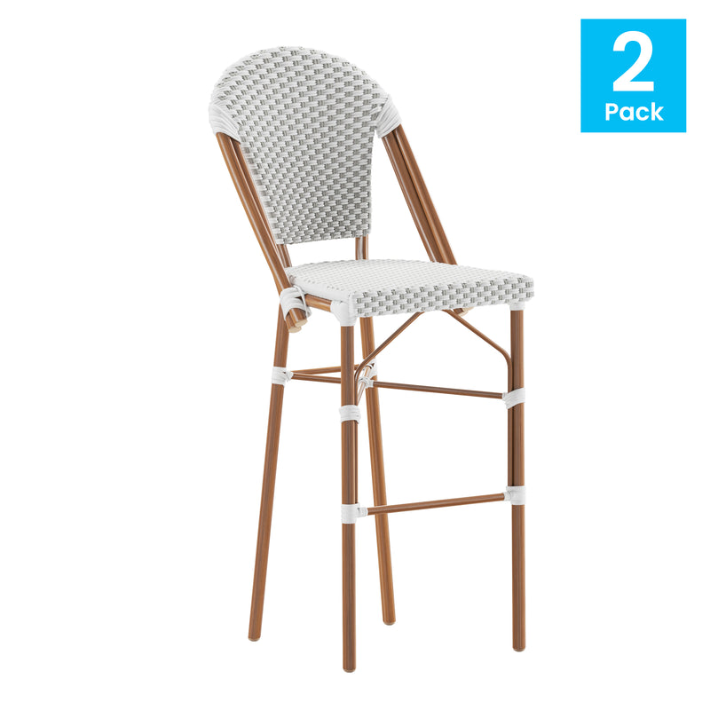 Neave Indoor/Outdoor Stackable French Bistro Bar Stools in PE Rattan Set of 2