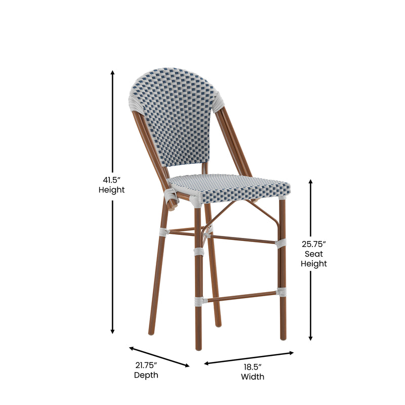 Neave Indoor/Outdoor Stackable French Bistro Counter Stools in PE Rattan Set of 2