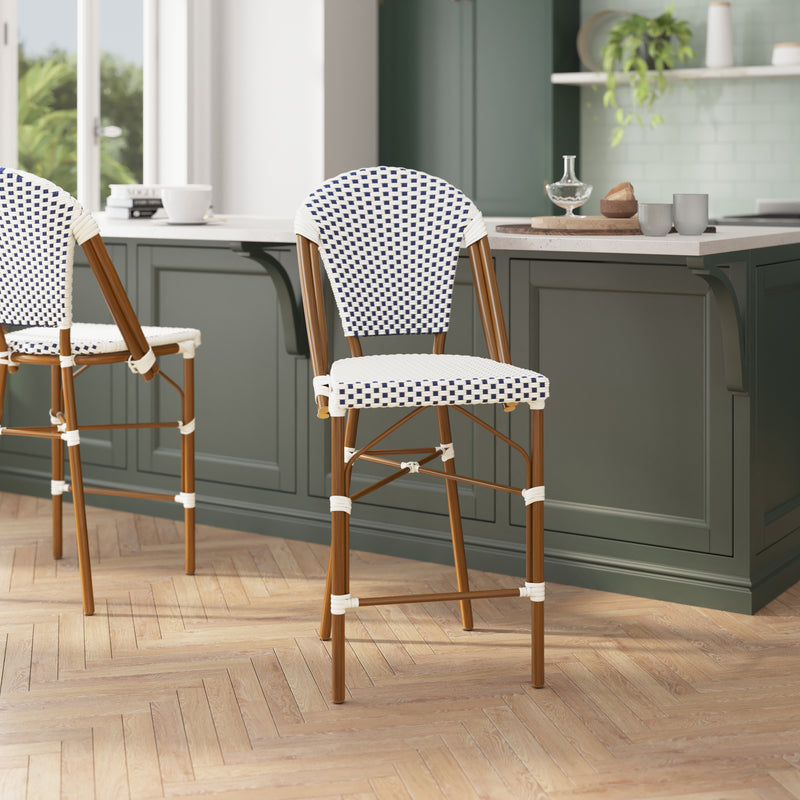 Neave Indoor/Outdoor Stackable French Bistro Counter Stools in PE Rattan Set of 2