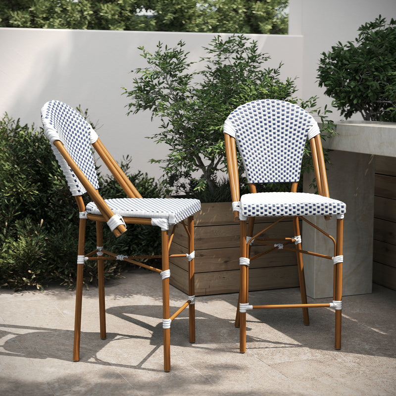 Neave Indoor/Outdoor Stackable French Bistro Counter Stools in PE Rattan Set of 2