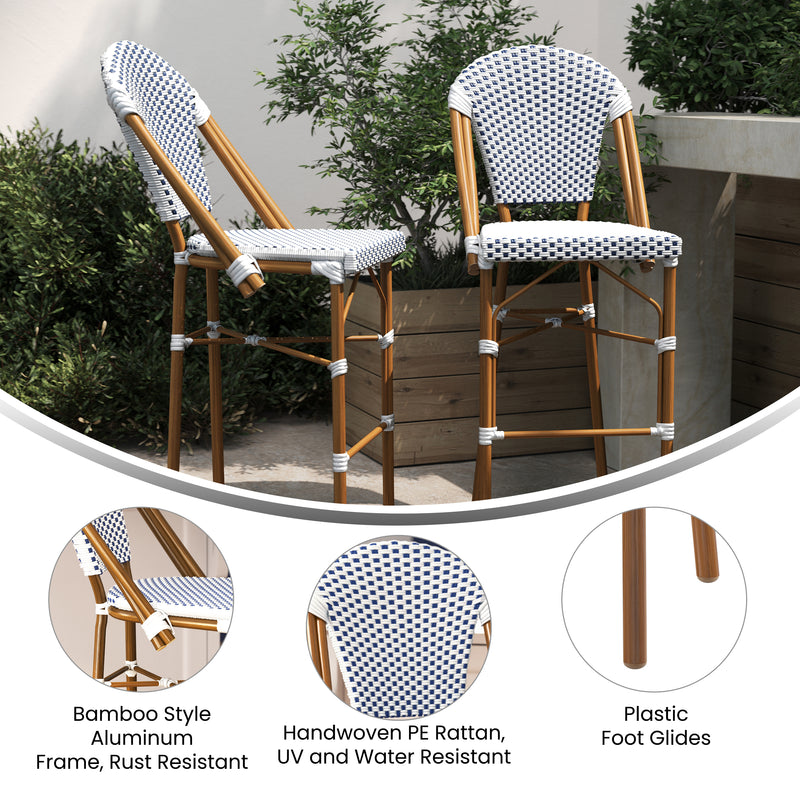 Neave Indoor/Outdoor Stackable French Bistro Bar Stools in PE Rattan Set of 2