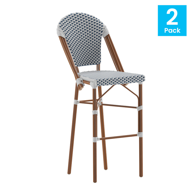 Neave Indoor/Outdoor Stackable French Bistro Bar Stools in PE Rattan Set of 2