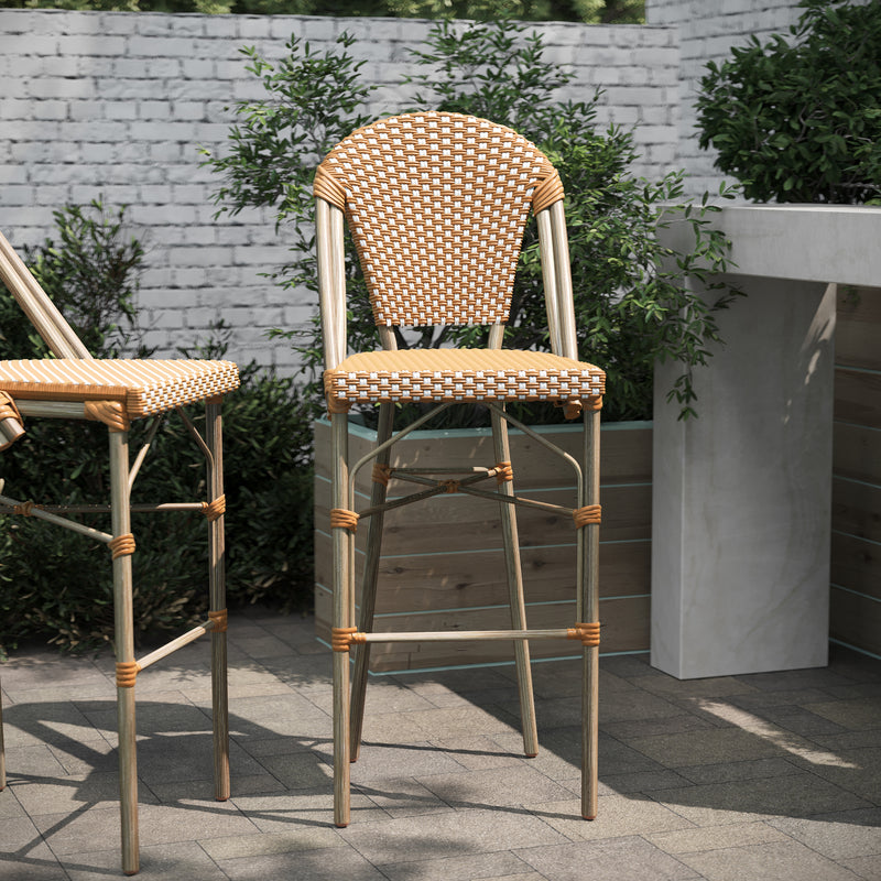 Neave Indoor/Outdoor Stackable French Bistro Bar Stools in PE Rattan Set of 2