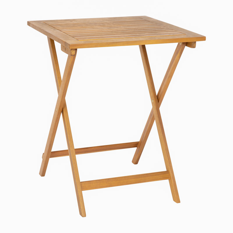 Zane Square Folding Patio Table, Slatted Acacia Wood Top and X Shaped Base