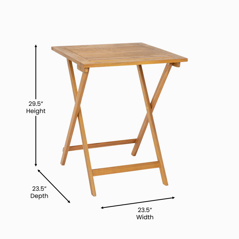 Zane Square Folding Patio Table, Slatted Acacia Wood Top and X Shaped Base