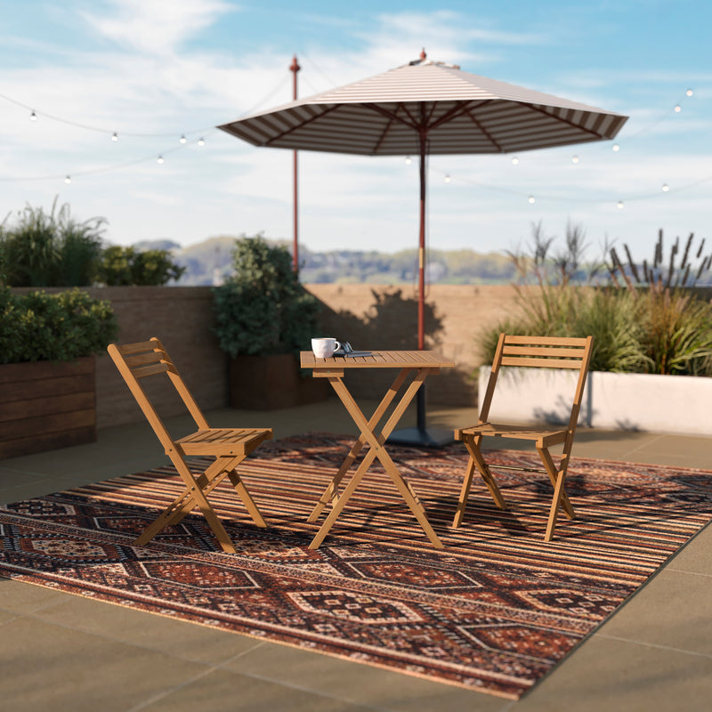 Zane Square Folding Patio Table, Slatted Acacia Wood Top and X Shaped Base