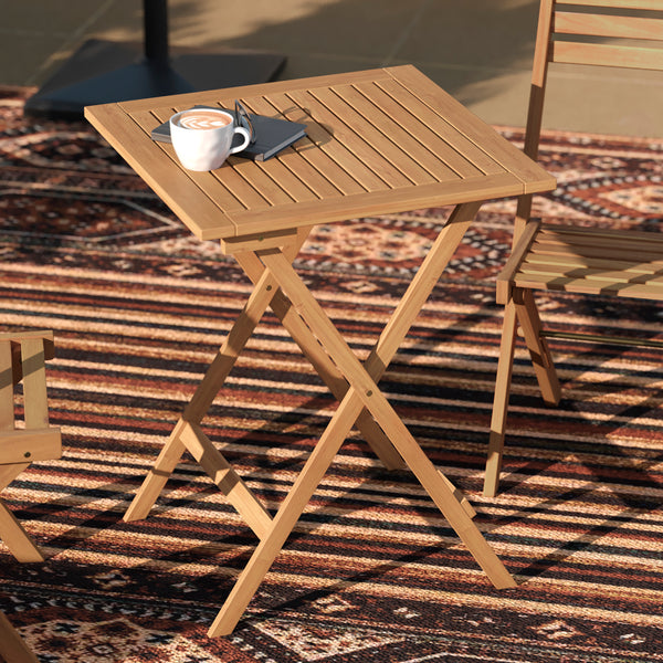 Zane Square Folding Patio Table, Slatted Acacia Wood Top and X Shaped Base